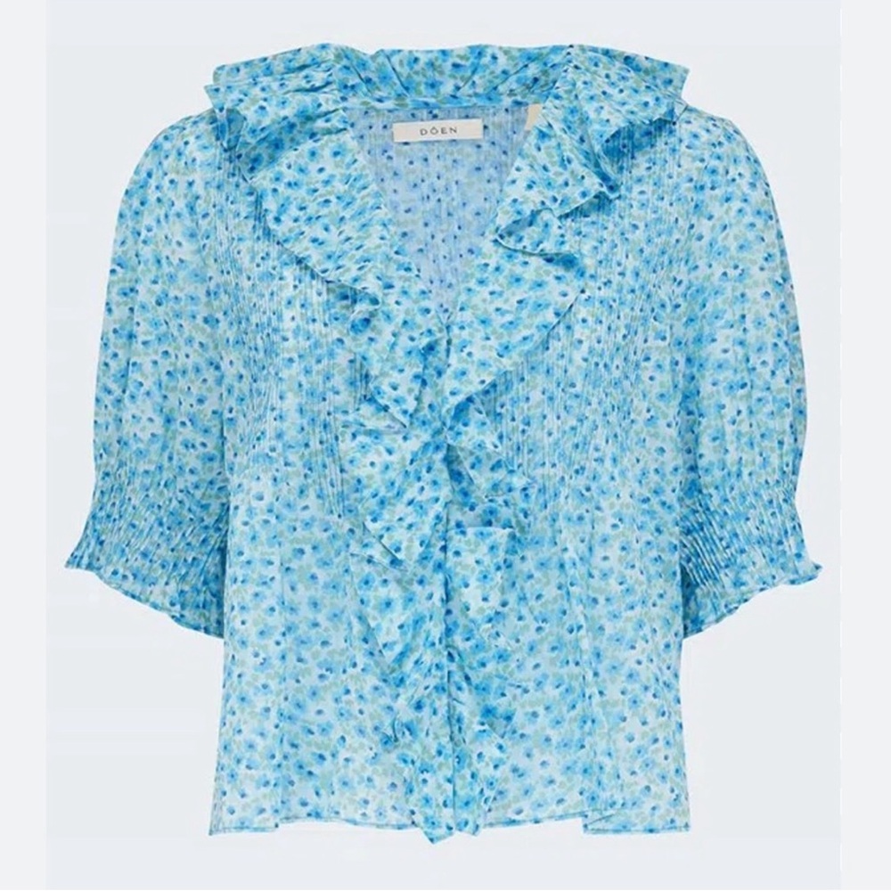 DÔEN Blue Floral Ruffle Henri Blouse - Picture 2 of 9